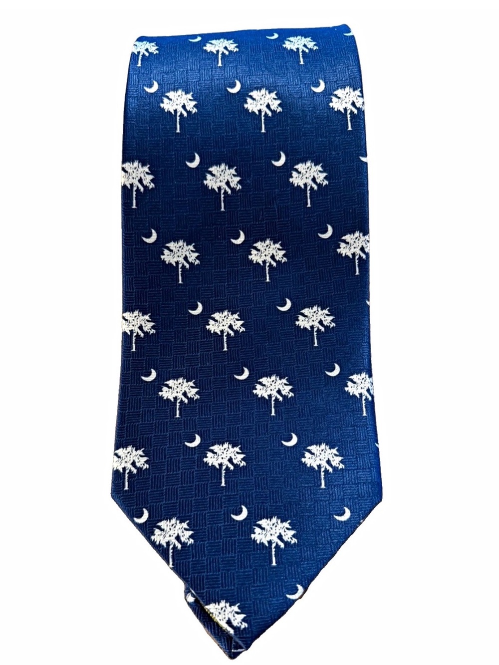 Peebles South Carolina Palmetto State Moon Navy Blue 100% Silk Men's Tie Vtg